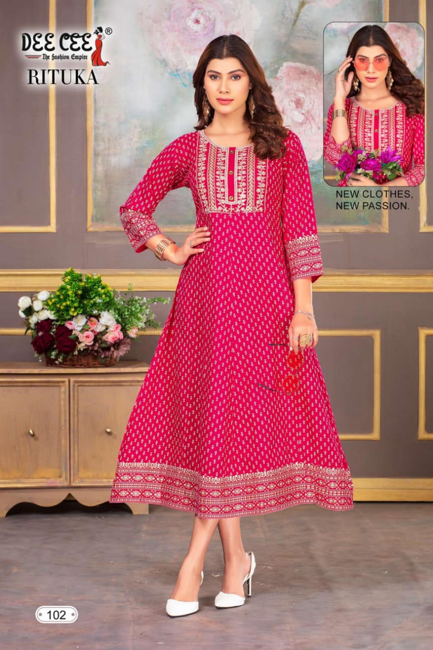 Rituka By Dee Cee Printed Wholesale Long Anarkali Kurtis Orders In India